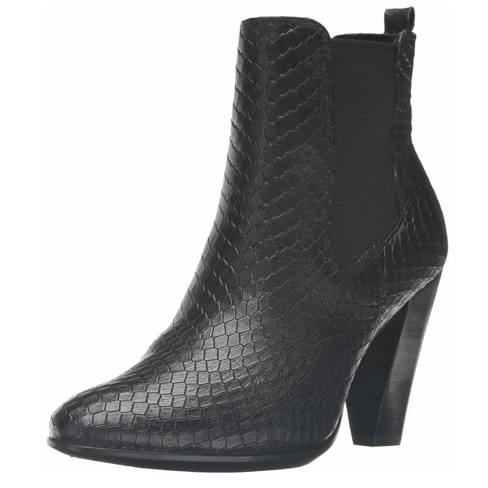 New Ecco Shape 75 Chelsea Black Embossed Leather Dual Elastic Gore- EU 40